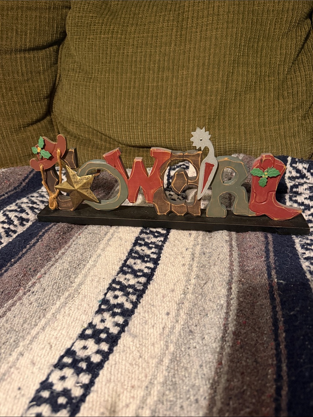 Decorative Wood COWGIRL Sign - Red, Green, Gold